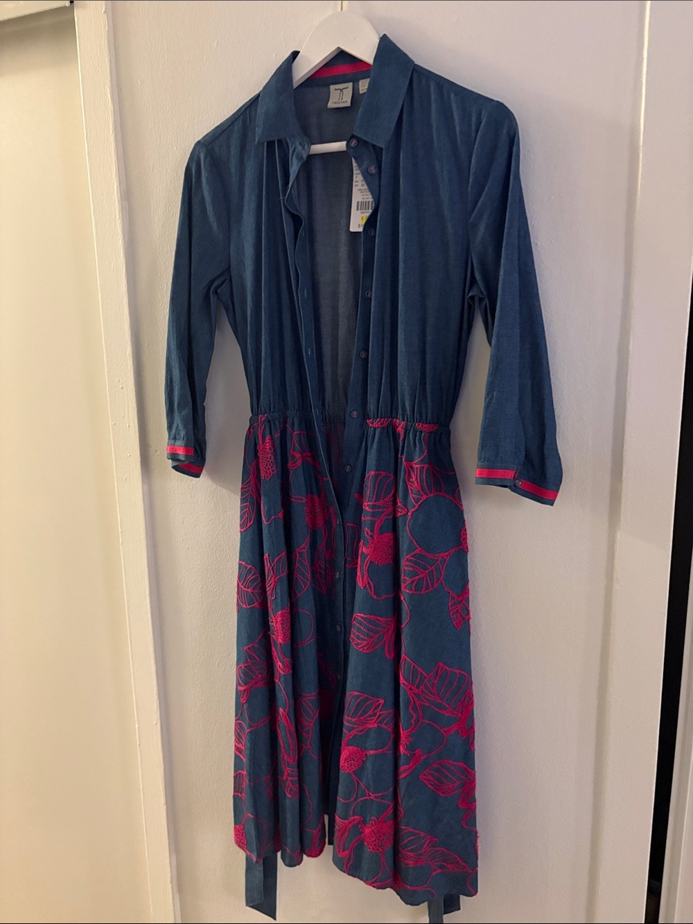 Tristan Blue Midi Shirt Dress with Pink Floral Detail
